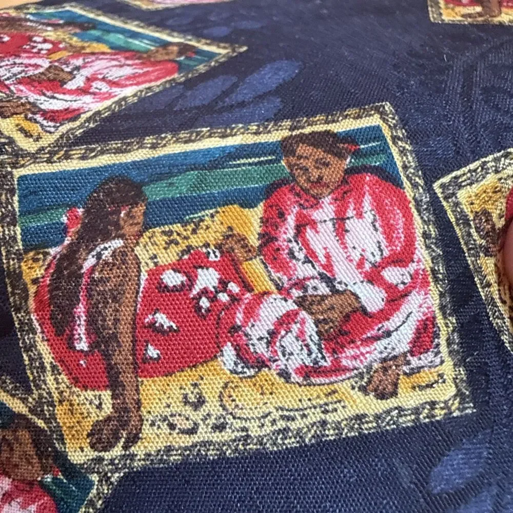 PAUL GAUGIN MUSEUM COLLECTION SILK TIE BY JG HOOK NAVY WOMEN SITTING ON BEACH